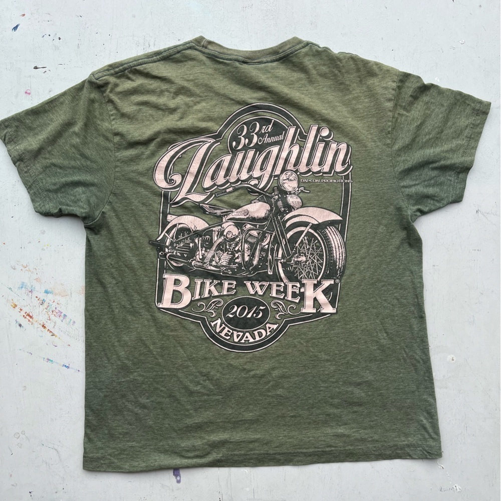 Men's Laughlin T-Shirt Green Motorcycle L Bike Week Racing Desert USA Nevada